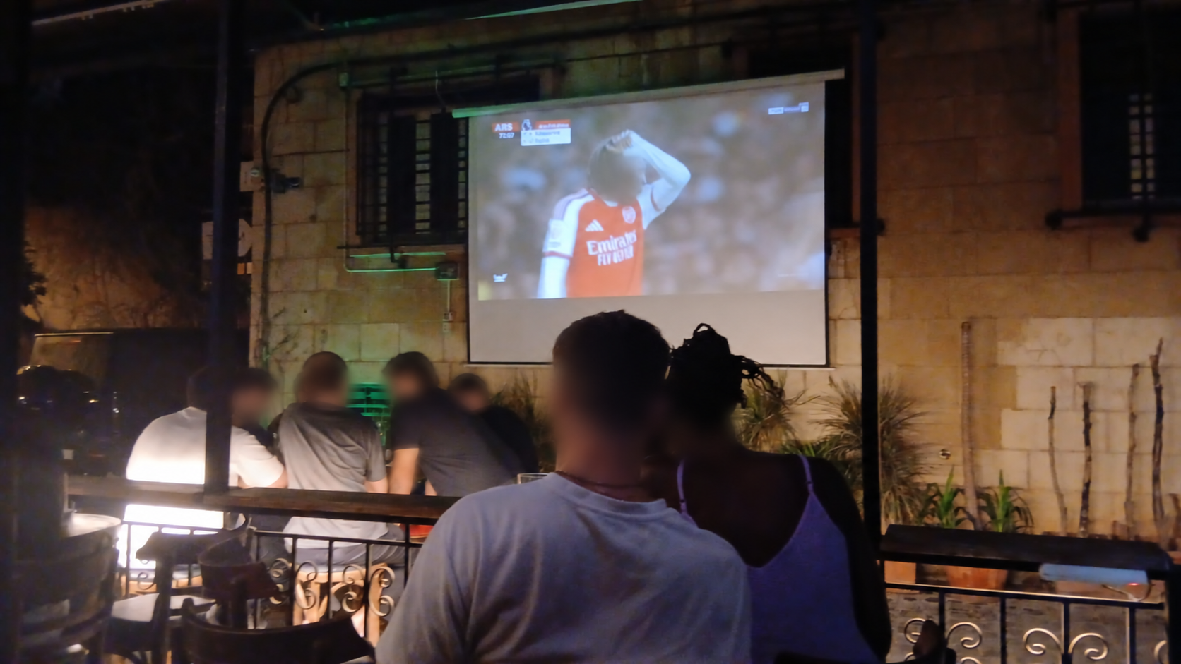 Football shown on the large outdoor screen at Celtic Irish Bar in Beirut